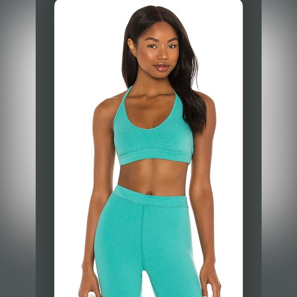 ALO YOGA blissful rib knit set ocean teal sz xs